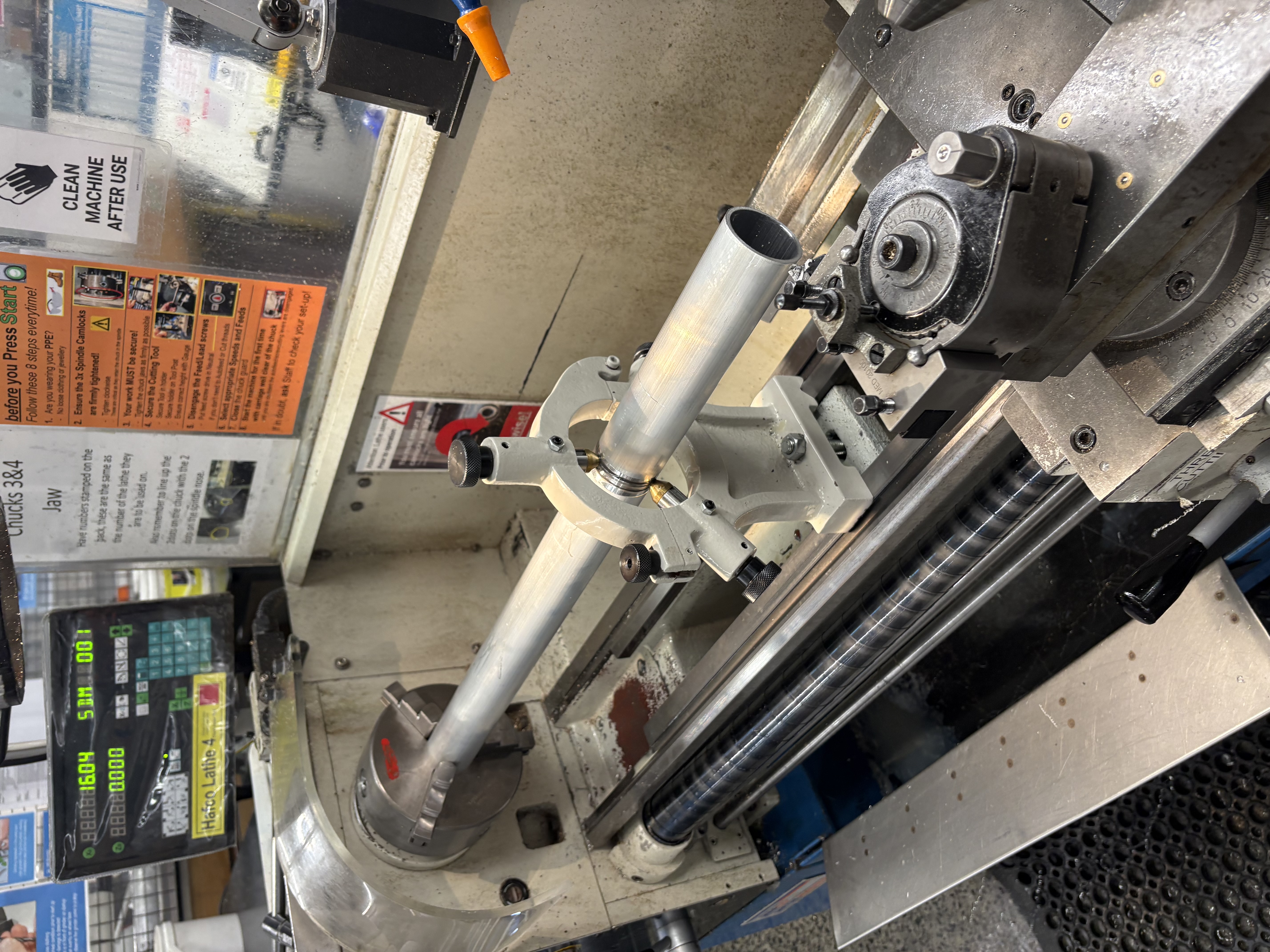 Manual lathe machining of tank stock