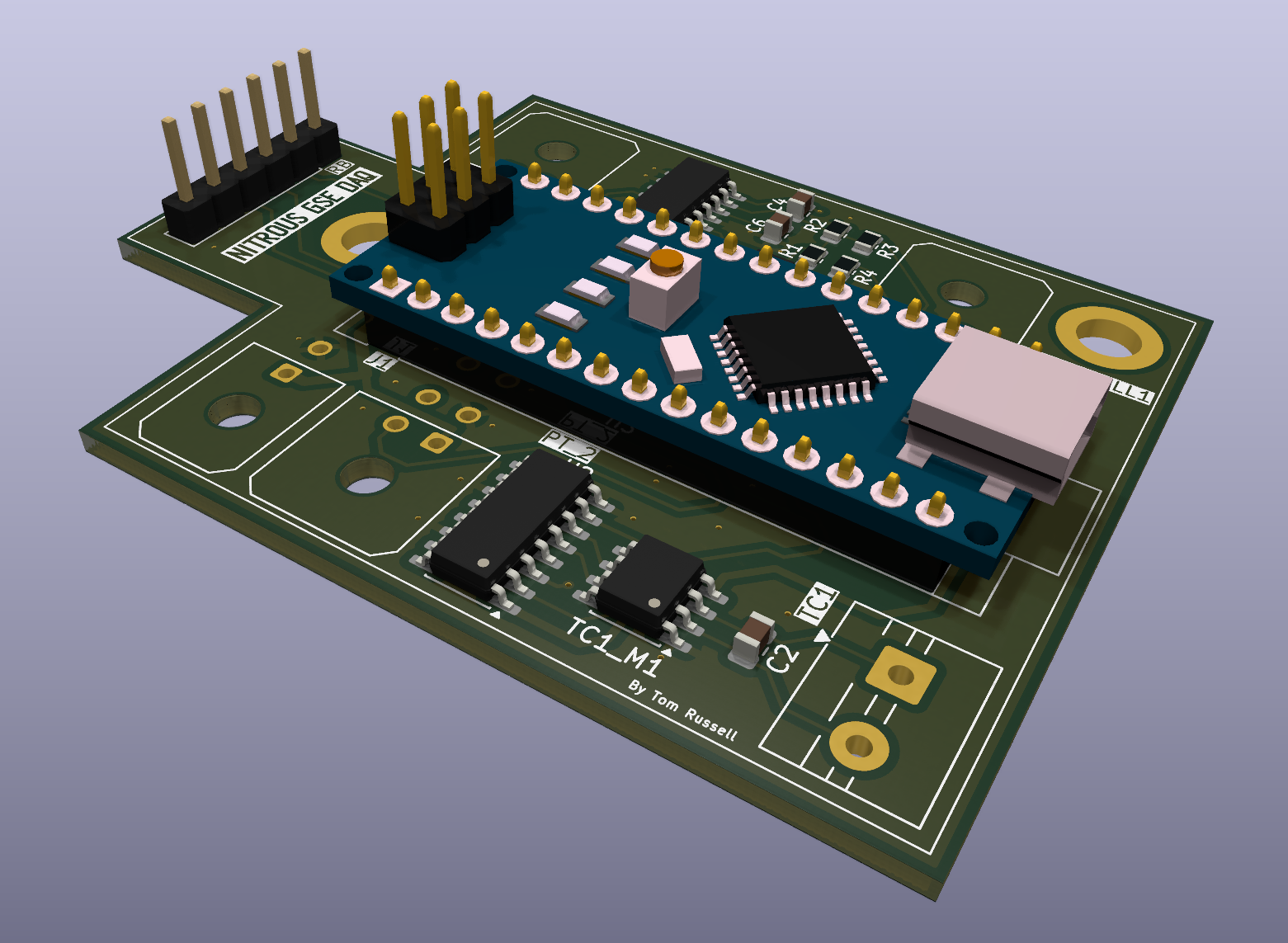 Nitrous oxide fill station DAQ PCB render
